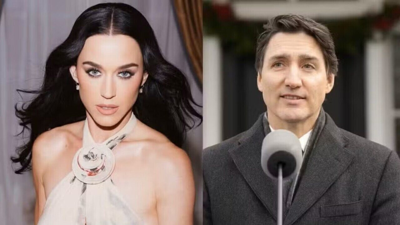 Katy Perry e Justin Trudeau posam ao lado de ex-primeiro ministro do Japão