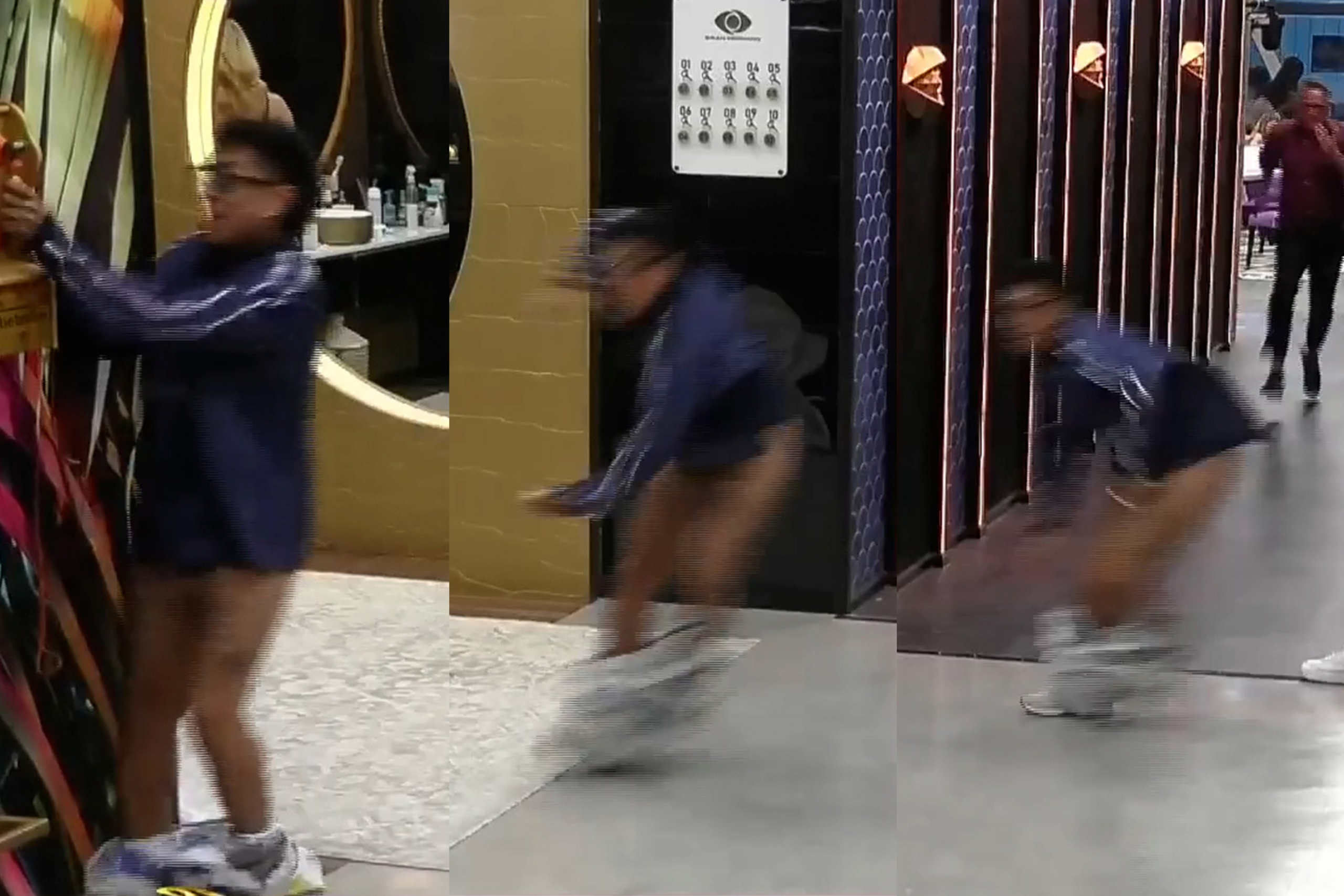 Participante do Big Brother da Argentina atende 'big fone' de calças abaixadas saindo do banheiro