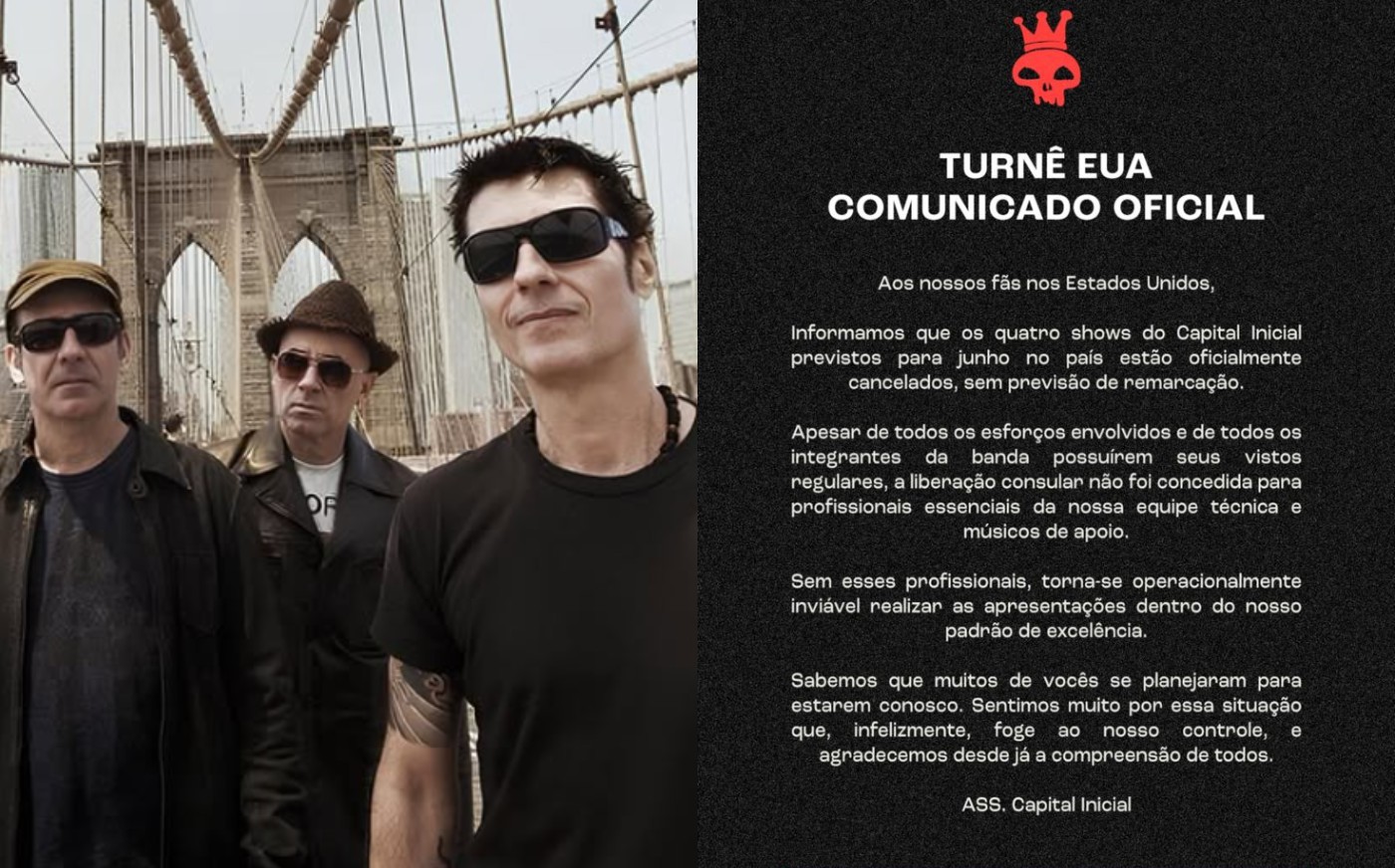 Capital Inicial cancela turnê nos EUA após consulado negar liberação Capital Inicial cancela turnê nos EUA após consulado negar liberação de músicos