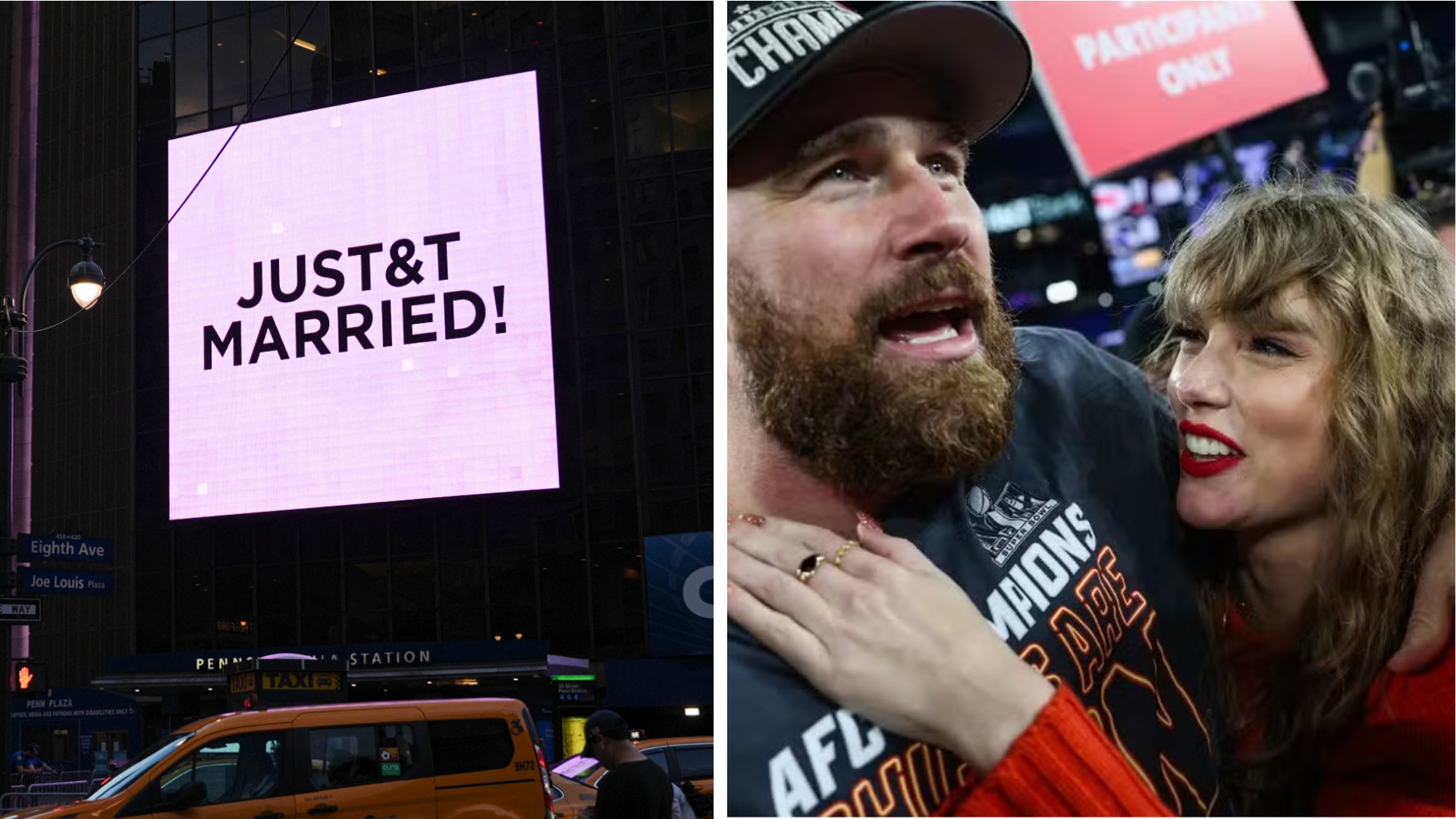 Taylor Swift e Travis Kelce se casam: Telão do Madison Taylor Swift e Travis Kelce se casam: Telão do Madison Square Garden anuncia união