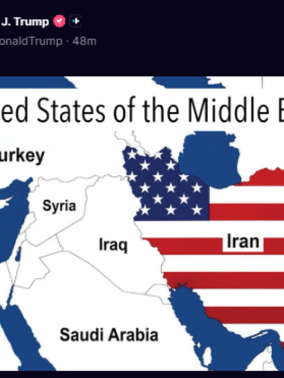 Trump publica mapa do Irã com bandeira americana e questiona: “EUA do Oriente Médio?”