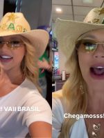 Virginia usa look cowgirl com chapéu e  calça customizada no jogo do Brasil; Vini Jr. comenta